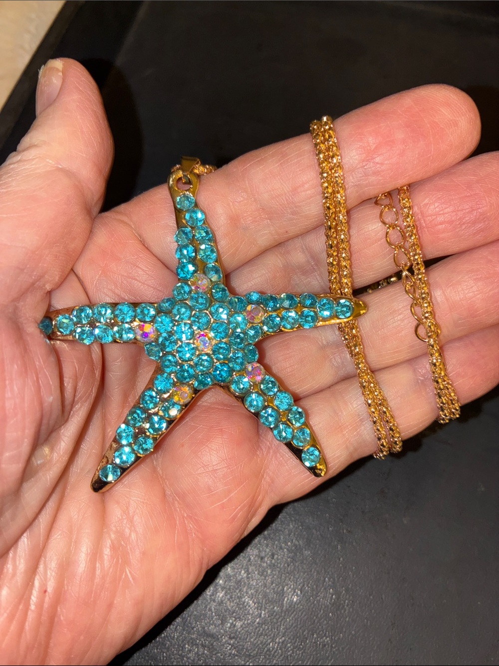 Starfish Pendant Necklace with Turquoise Crystals